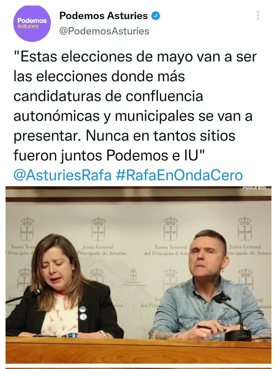 Ye DELIRANTE lo de <a href="/OviedoTaboada/">Ana Taboada</a> ya <a href="/AsturiesRafa/">Rafa Palacios Asturies🔻</a>, mienten más que  falan ¡Pero si de 6 cualiciones con IU en 2019, pasamos a una! ¡Petaron hasta Llangréu! Son #Enterradores, tán desguazando <a href="/PodemosAsturies/">Podemos Asturies</a>. Atiende, <a href="/ionebelarra/">Ione Belarra</a>,  #AsambleaCiudadanaAsturianaYá 🗳️ #YoConPodemos