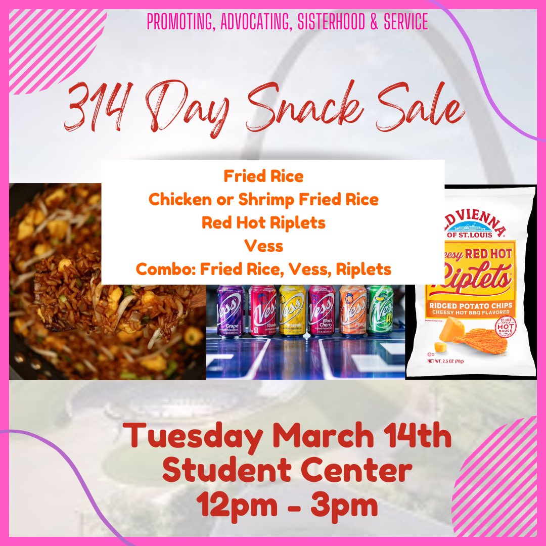 Tomorrow is 314 day! Join P.A.S.S. as we celebrate where our founders come from with some STL favorites. See you in the Student Center tomorrow💗💜