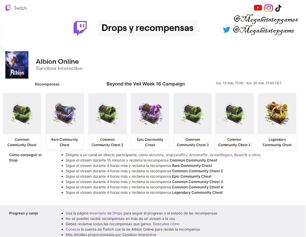 Megahitstopgame's tweet photo. os dejo la campaña de #videojuegos #Juegos que empieza hoy en #twitch nuevos #Drops #AlbionOnline de #sandboxinteractive https://t.co/kdJcrYDBnt