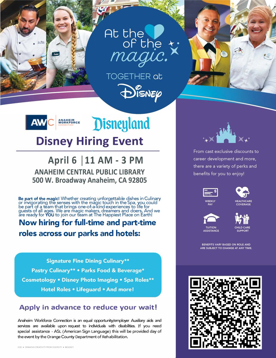AWConnection's tweet image. Disney Hiring Event Coming Soon! Mark Your Calendar. 
#AWConnection #Disney #AnaheimCentralLibrary #Jobs #Opportunities