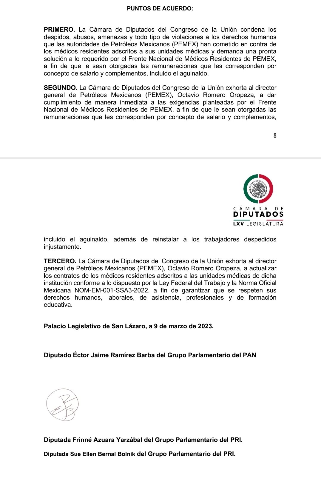 Dr. Éctor Jaime on Twitter: "Más de 30 #Médicos #Residentes fueron  despedidos por manifestarse en contra de los abusos de PEMEX En Cámara de  Diputados exigimos su reinstalación, pago de salario y