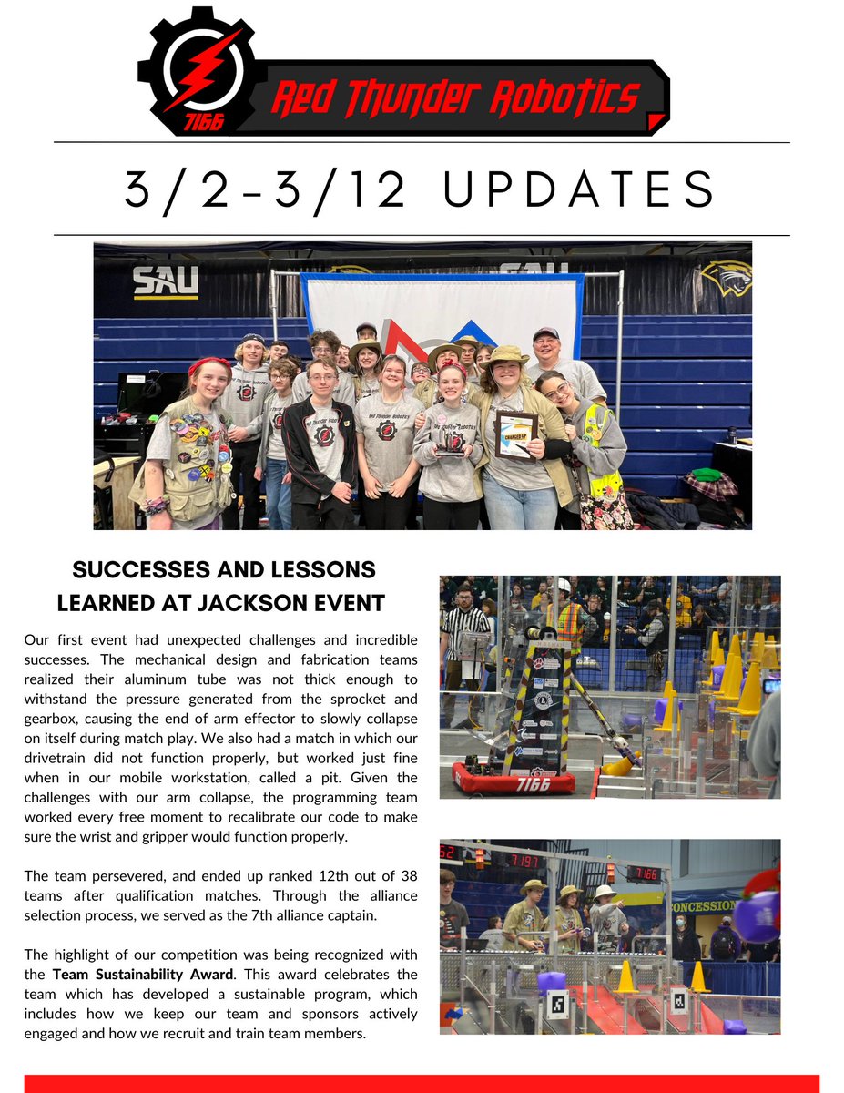 Red Thunder Robotics (@redthunder7166) on Twitter photo Our journey at Week 1 in Jackson MI.
#chargedup #OMGrobots #frc #firstrobotics #firstinspires #first #robotics #stemzeweg  #STEMeducation  #WomenInSTEM Our journey at Week 1 in Jackson MI.
#chargedup #OMGrobots #frc #firstrobotics #firstinspires #first #robotics #stemzeweg  #STEMeducation  #WomenInSTEM