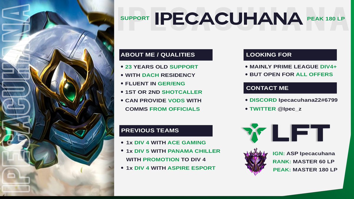 Brechwurzel (@ipec_z) on Twitter photo After my split with <a href="/esports_asp/">Aspire Esports</a>
I am now looking for a new team
thx for the graphic @Antonio_995
<a href="/lft_prime/">Prime League LFT</a> After my split with <a href="/esports_asp/">Aspire Esports</a>
I am now looking for a new team
thx for the graphic @Antonio_995
<a href="/lft_prime/">Prime League LFT</a>