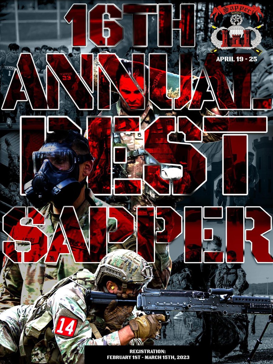 ‼SAPPERS‼ Only 2 days left to register for the 2023 BSC. Registration closes at 1700 EST on Wednesday, March 15th. • Website home.army.mil/wood/index.php… • Email BSC usarmy.leonardwood.engineer-schl.mbx.best-sapper@army.mil @Sapper_Assoc @USAEnReg @TRADOC @USArmy