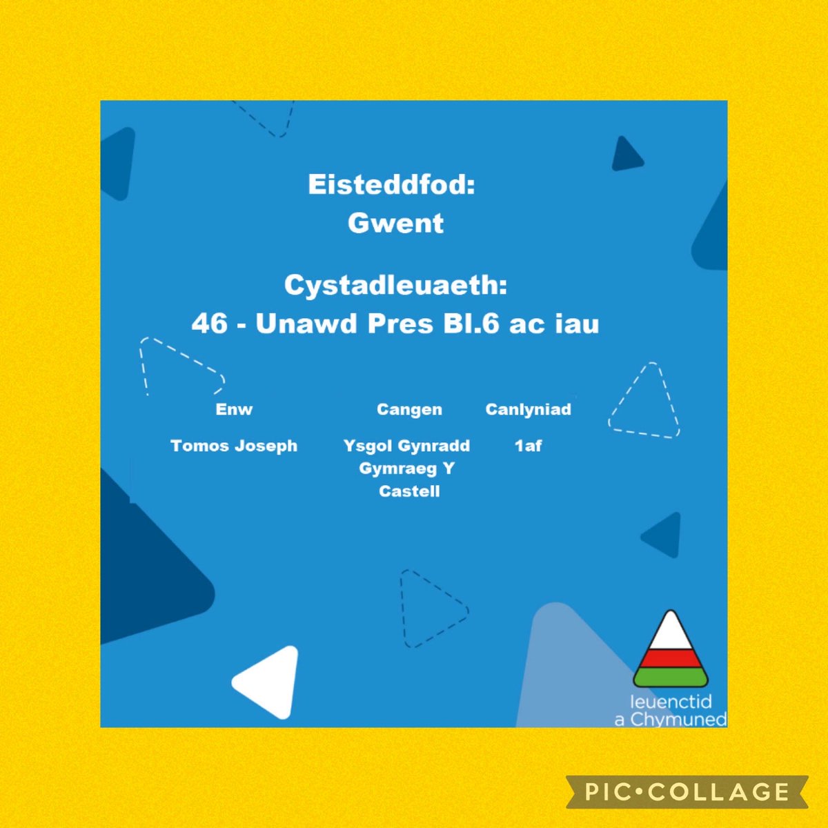 Llongyfarchiadau nawr Tomos.  Ymlaen â ti i’r Eisteddfod Sir Gâr.  Cymuned ysgol falch iawn.  ⁦<a href="/Urdd/">Urdd Gobaith Cymru</a>⁩ ⁦<a href="/UrddGwent/">Urdd Rhanbarth Gwent</a>⁩