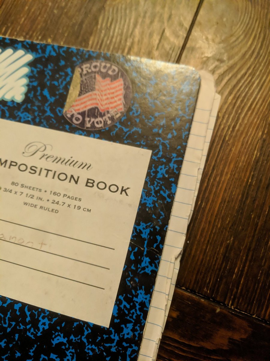 Writers, never ever throw away your old notebooks! I was searching and searching for a passage I wrote years ago on my Google drive to no avail. But, lo and behold, I found the hard copy in a notebook circa 2015! (dated based on the faded voting sticker) #WritingCommmunity