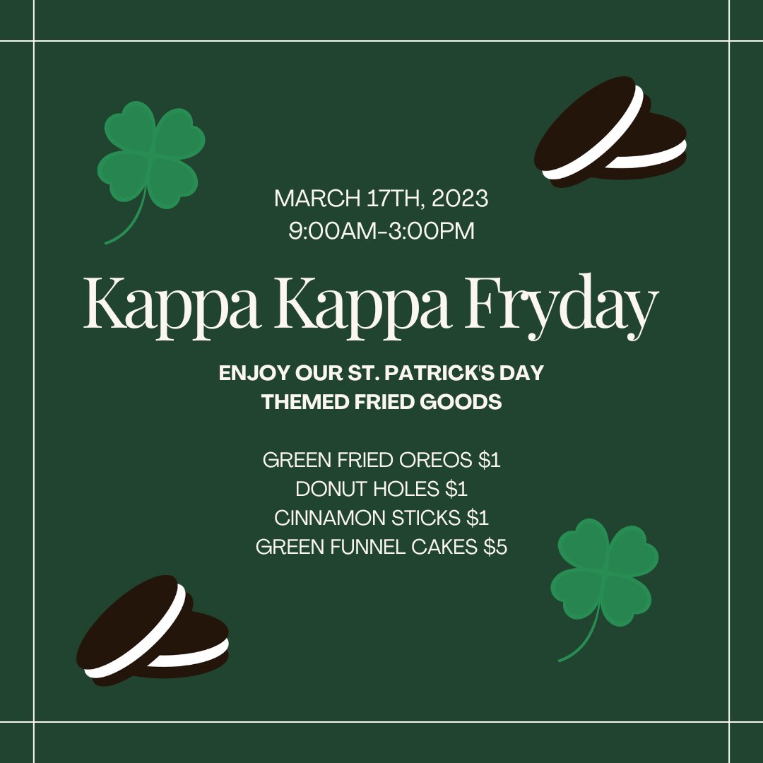 Join us this Friday in celebrating St. Patrick's Day at Speakers Circle from 9am-3pm. Our delicious fried goods will be themed for St. Patrick's Day.