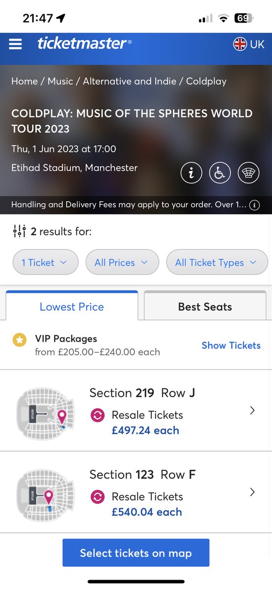 Charlhewson's tweet photo. Honestly since when did it start costing a months rent to see your favourite artist?? Absolutely crazy 🤯 @coldplay @TicketmasterUK #coldplay #ticketmaster https://t.co/hAfJVRvWvV