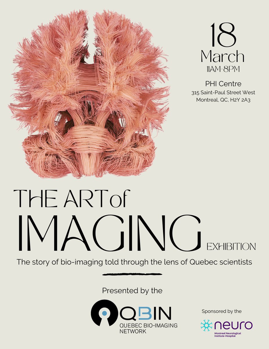 Less than a week to go until the <a href="/rbiq_qbin/">Quebec Bio-imaging Network</a> Art of Imaging exhibition at PHI Centre MTL!

🎨Learn about how art &amp; science have been intrinsically linked for centuries
🧠Experience a MRI scanner in VR
🍷5-7 ft. talk from scientist Prof. Pierre Bellec: How art can inspire science