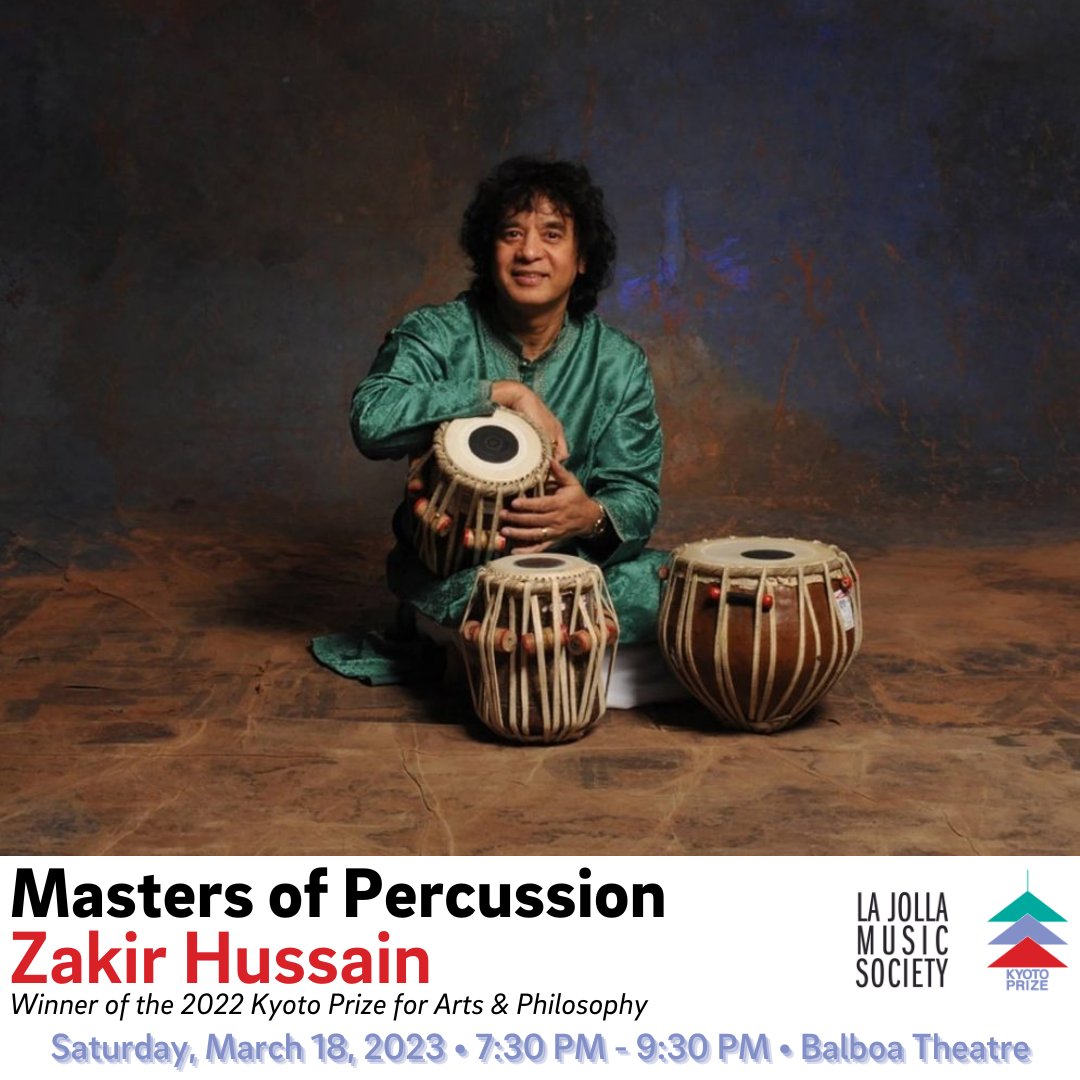 Winner of 2022 @KyotoPrize for Arts & Philosophy, Zakir Hussain’s Masters of Percussion brings together a truly international group of musicians, performing together for the first time on tour on March 18!

Tickets >> bit.ly/3IpXcr5 

#UCSDParkandMarket @ljmusicsociety