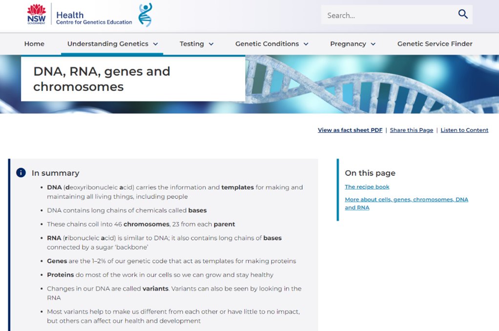 CGE_HETI's tweet photo. Would you like to know more about #DNA, #RNA, #genes and #chromosomes? The Centre for Genetics Education has information to help you explain to your patients at https://t.co/5W6SHAfE2q  
@NswHeti @NSWHealth @TheRACP https://t.co/TLQ7VagRAu