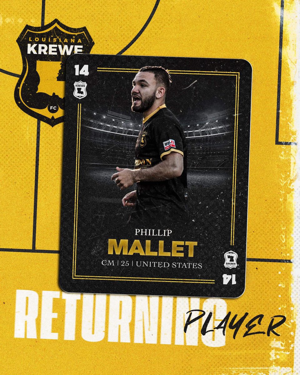 lakrewefc's tweet photo. Welcome back to the kennel 😤

@MalletPhillip will be back for his 3rd season with our Krewe. And we couldn’t be more excited for the grit and passion he brings to the field.

Welcome back, Phill! Now let’s get it 💪🏽

#UptheKrewe #WeBeforeMe https://t.co/lroTNEkPZE