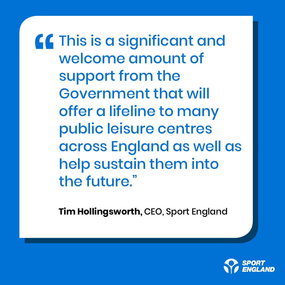 📢A £63 million new government fund announced to support publicly-owned leisure centres with swimming pools will be managed by #SportEngland.📢

The fund, to be officially announced in the #Budget2023, will be made available as a one-year-fund.

Read more: sportengland.org/news/new-fundi…