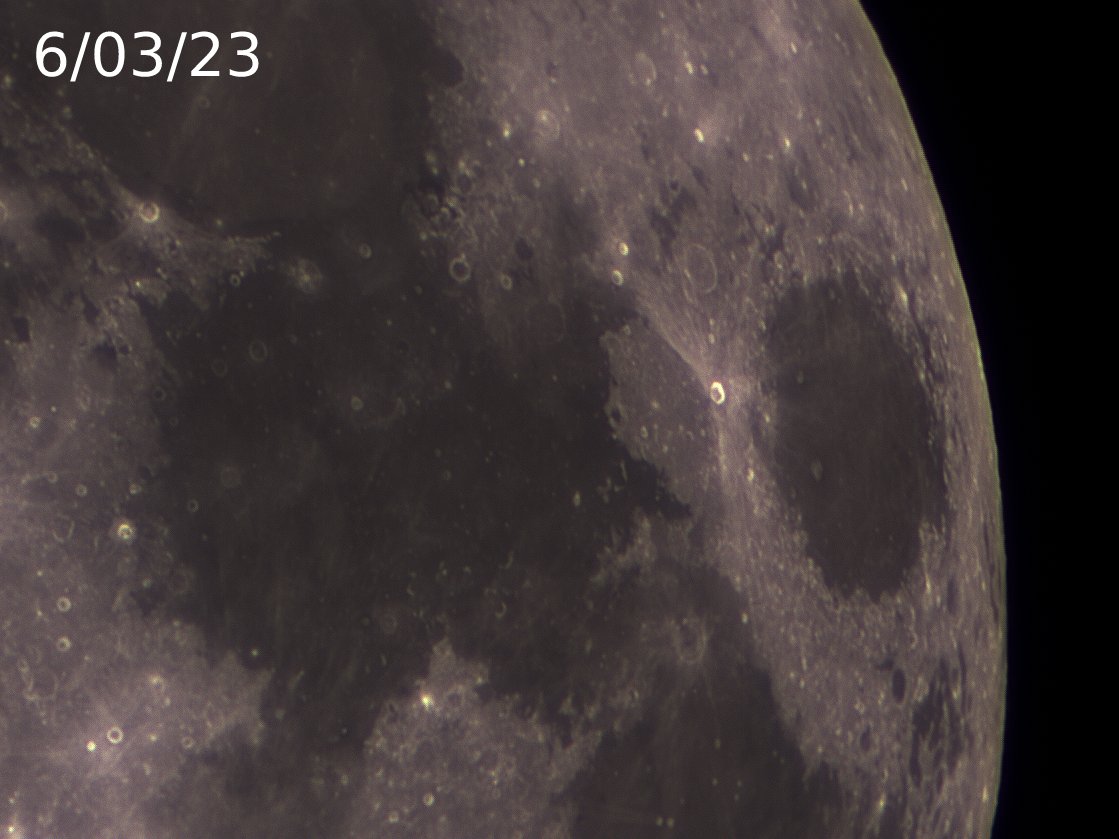 liceo58's tweet photo. Observación lunar del día 06/03/2023. La fotografía fue tomada con la cámara planetaria del observatorio. https://t.co/j2qMYi6PSM