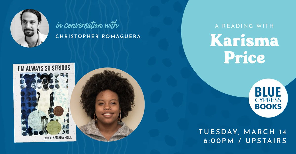 '...In this stunning first collection, Karisma Price has crafted a voice that's blunt and sharply observant, witty but earnest, and excitingly flexible...' @morganapple - Don't miss @itsKayPrice in convo with @cromaguerawrite tomorrow night! buff.ly/3l8sACU