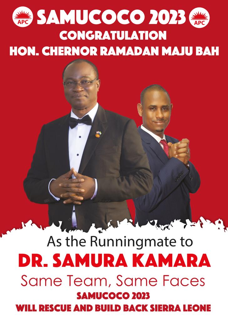 I want to take this opportunity to congratulate a visionary leader in the person of <a href="/HonChernor/">Hon. Chernor Ramadan Maju Bah</a>(my boss,my mentor an comrade)on your well deserved appointment as the Runningmate to Dr <a href="/samurakamara201/">SamuraKamara2023</a> 
We must endure to the finish line an win the 2023 election