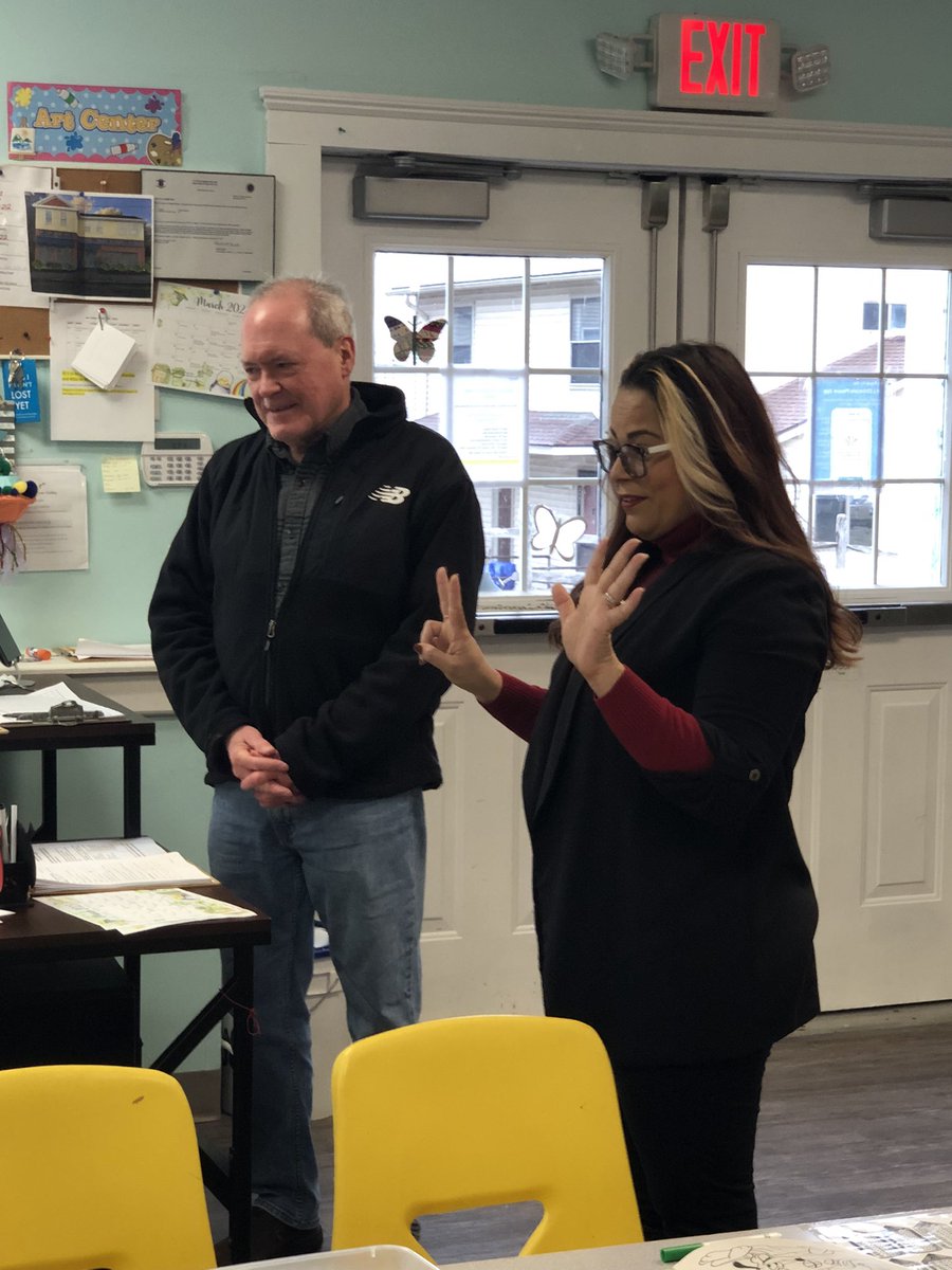 HousingNetwrkRI's tweet photo. Woonsocket City Councilors Valerie Gonzalez and David Soucy stopped by The Art Center (run by @NWBRV) today, giving a quick civics lesson to the kiddos. Pictured: Gonzalez explains how the City Council works in Woonsocket. #RICDCweek #CommunityDevelopment https://t.co/C1GmDA6Vyl