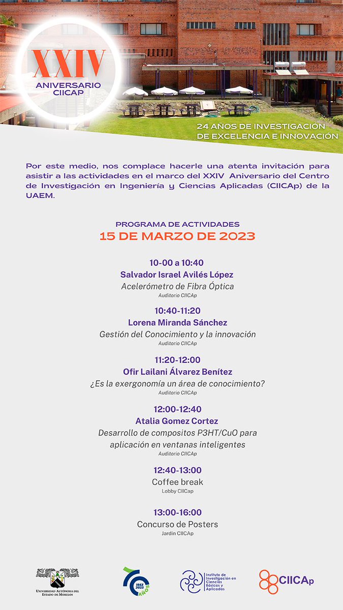 uaemorelos's tweet photo. XXIV Aniversario del Centro de Investigación en Ingeniería y Ciencias Aplicadas #CIICAp. #UAEM https://t.co/UQEAEYleST