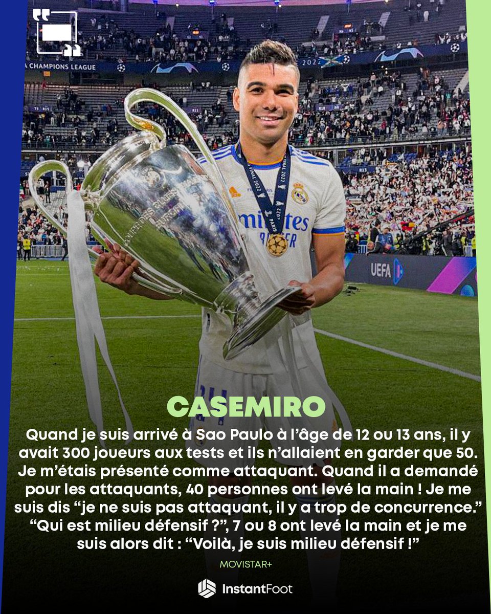 lnstantFoot's tweet photo. Quand Casemiro raconte comment il est devenu milieu défensif alors qu'il était attaquant. 😅 https://t.co/084FrIfYiz