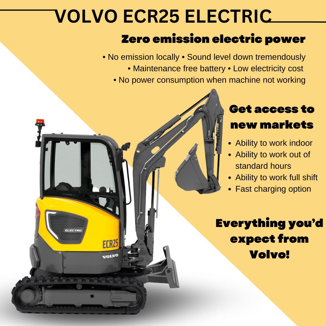 PODMachines's tweet photo. Today's machine of the week is the Volvo ECR25 Electric!
The ECR25 Electric - Adding business by adding Silence💪
Pat O'Donnell & Co.
https://t.co/x7nXFLs1Ne
#volvoce #volvoscoop #volvoloader #construction #machinery #volvoce_emea #machines #hauler #heavyhauler #machinemonday https://t.co/N019p2qJ4E