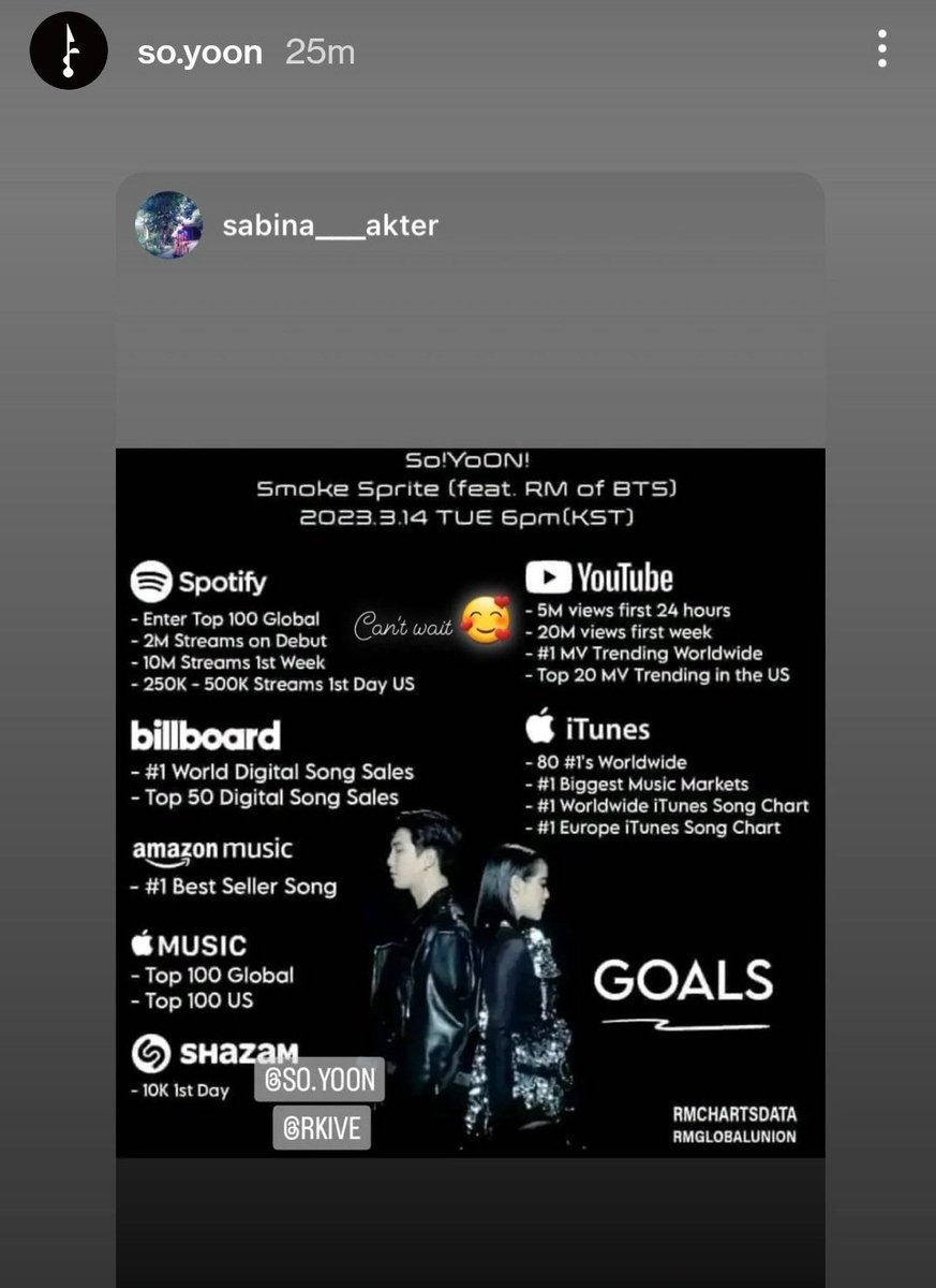 Jkmeama's tweet photo. SY subió las metas a su ig, siento la presión respirandome en la nuca, espero que se muevan, nj seguro tmb las habrá visto 😭

I can’t wait to hear #SmokeSprite by Soyoon (@se_so_neon) featuring #RM of BTS (@BTS_twt) https://t.co/rHh14GDgrS