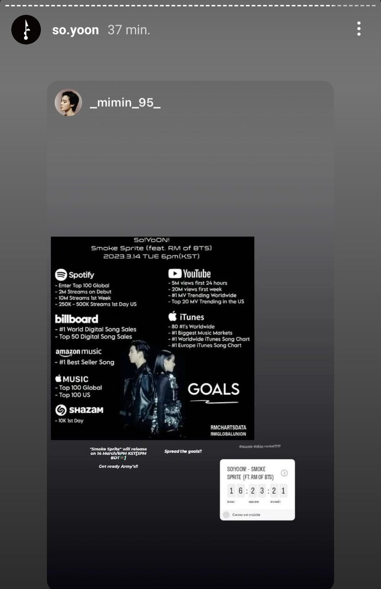 Jkmeama's tweet photo. SY subió las metas a su ig, siento la presión respirandome en la nuca, espero que se muevan, nj seguro tmb las habrá visto 😭

I can’t wait to hear #SmokeSprite by Soyoon (@se_so_neon) featuring #RM of BTS (@BTS_twt) https://t.co/rHh14GDgrS