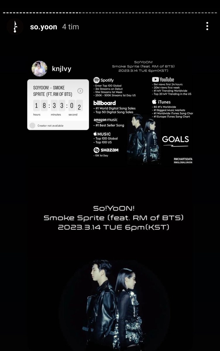 Jkmeama's tweet photo. SY subió las metas a su ig, siento la presión respirandome en la nuca, espero que se muevan, nj seguro tmb las habrá visto 😭

I can’t wait to hear #SmokeSprite by Soyoon (@se_so_neon) featuring #RM of BTS (@BTS_twt) https://t.co/rHh14GDgrS