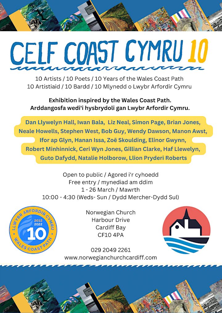 WalesCoastPath's tweet photo. 🎨Crisialu ysbryd y llwybr drwy gyfrwng celfyddyd a barddoniaeth…#CelfCoastCymru 

Arddangosfa yn agor tan 26.03.2023 yn @NorwegianChurch #LlAC10 #WCP10 https://t.co/02zLkfp36n