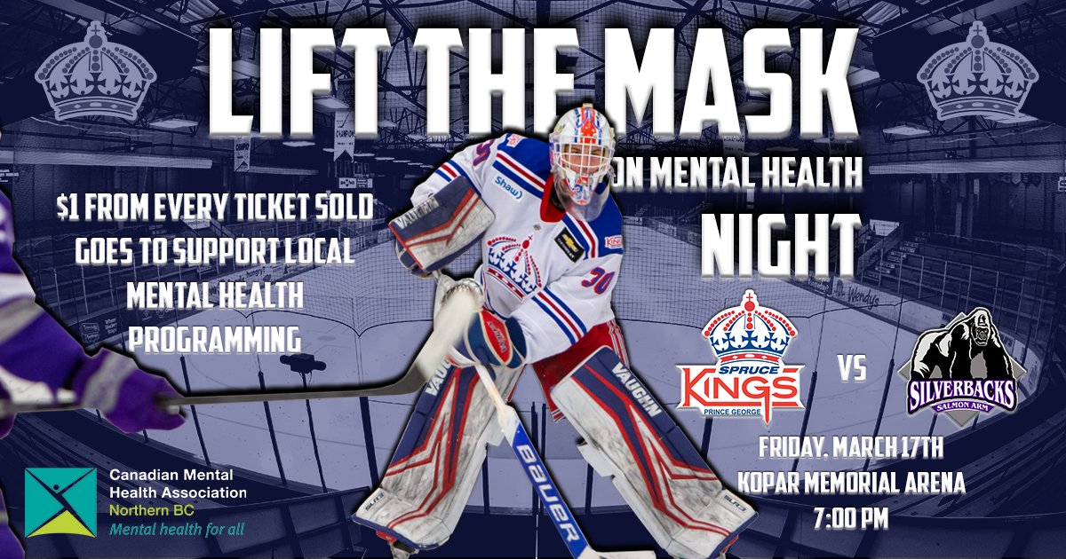 🗣️ LIFT THE MASK NIGHT!!

This Friday night, $1 from every ticket sold for our game against the <a href="/SASilverbacks/">Salmon Arm Silverbacks</a> will go to support the <a href="/CMHANorthernBC/">CMHA of Northern BC</a>.

TICKETS: bit.ly/HubTixPGSK