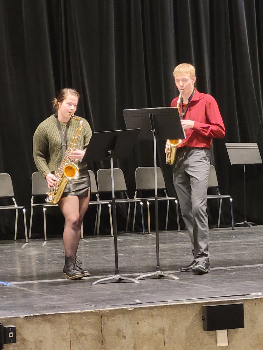 Gabby and Chase playing a saxophone duet for the MSHSL Instrumental Contest in EGF. <a href="/EagleRebel_630/">EagleRebelActivities</a>