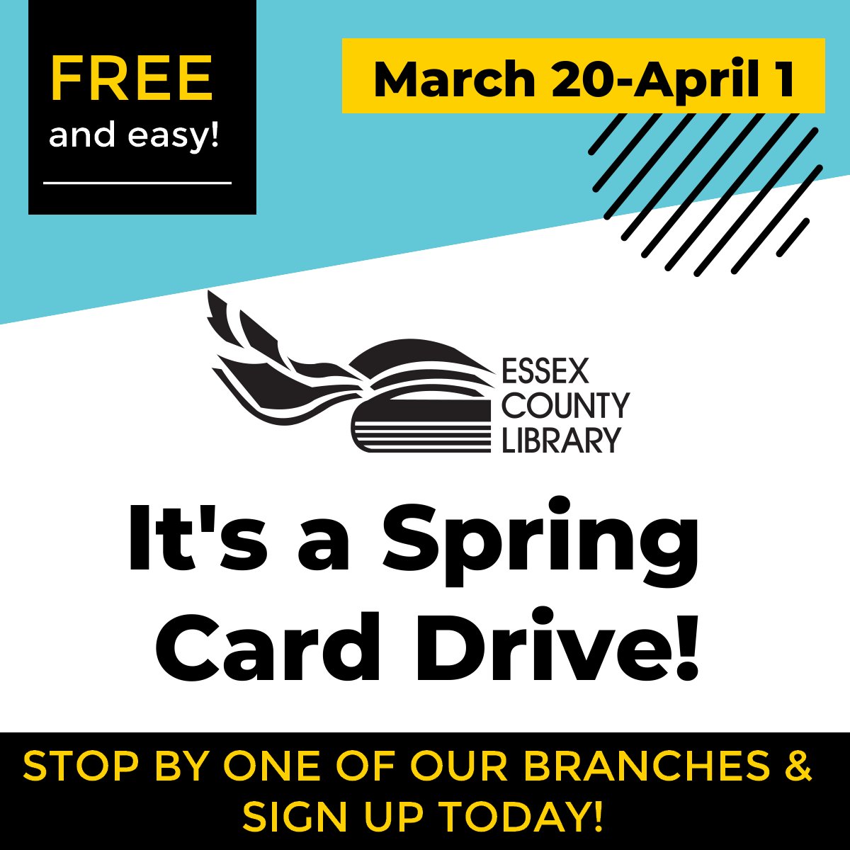 With our Cottam branch reopening on Monday, March 20 we're excited to say that all branches are now open! We'll be holding a Spring card drive so spread the word, libraries are awesome!
<a href="/EssexCountyON/">County of Essex</a> @townkingsville