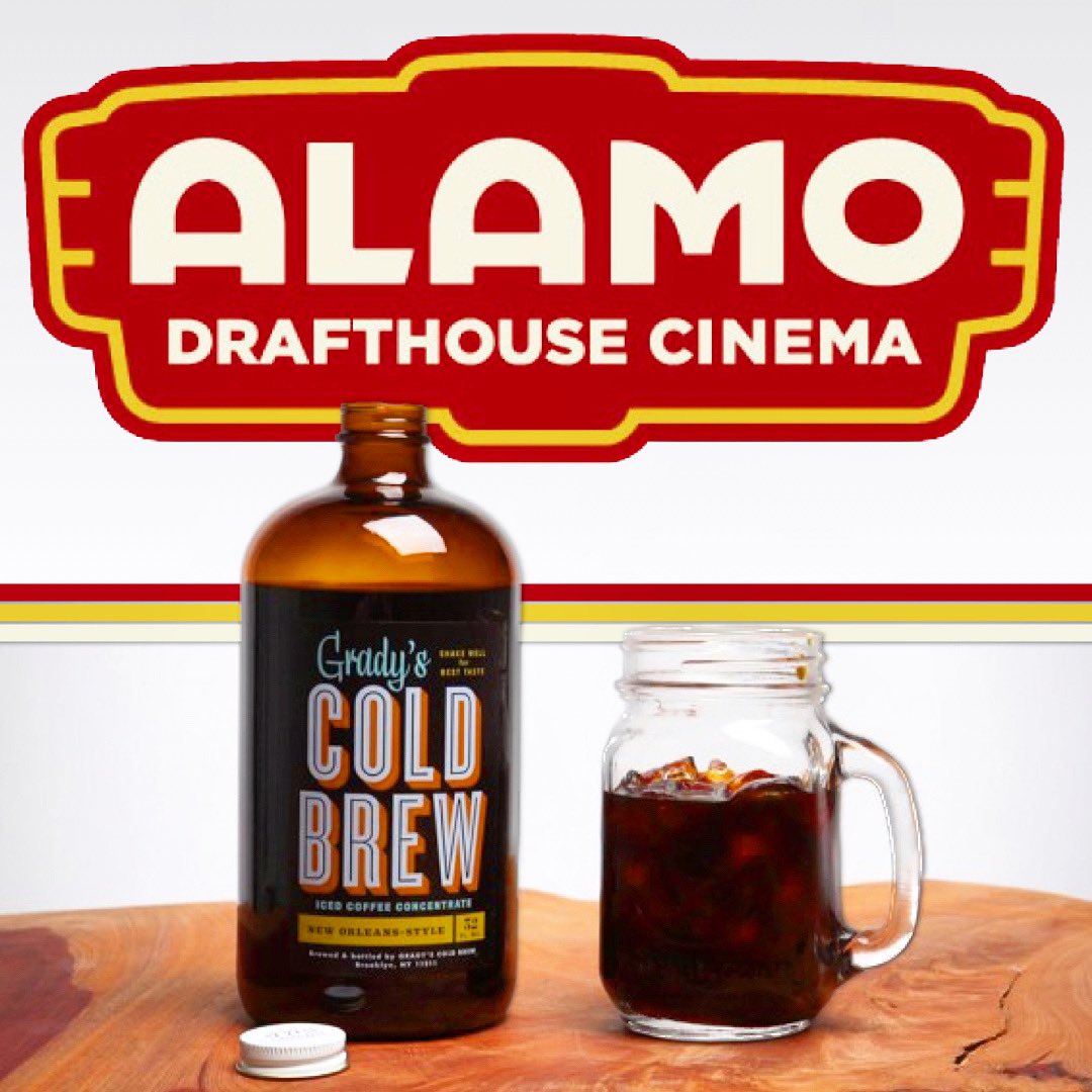 GradysColdBrew's tweet photo. Exciting news! Grady’s New Orleans Style Cold Brew is now available at @alamodrafthouse theaters! Sip on our smooth and velvety cold brew concentrate while enjoying your favorite films. Grab a bottle and enjoy a unique and delicious movie experience! #gradyscoldbrew https://t.co/pmOt869EZD