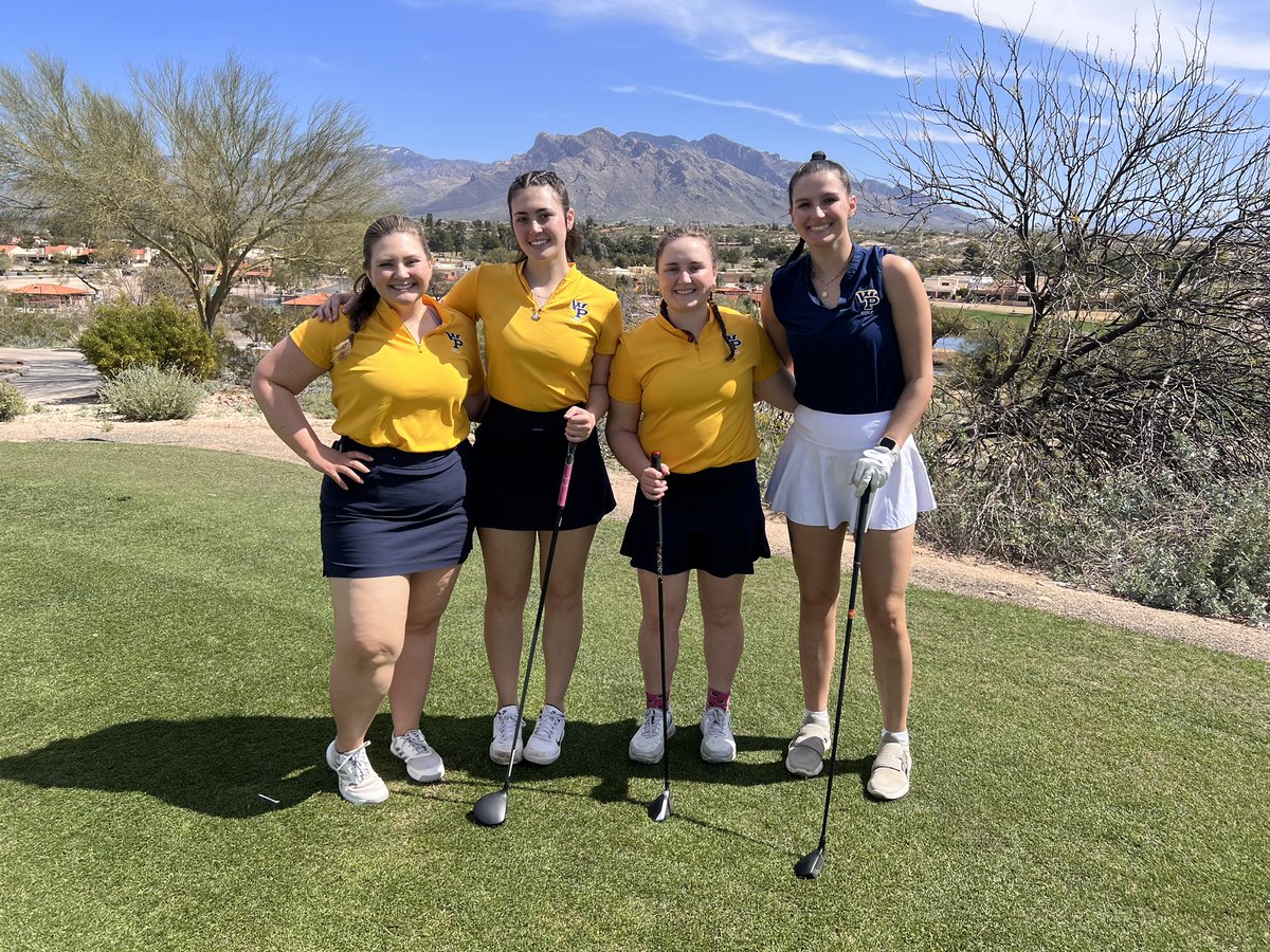 WPUWomensGolf's tweet photo. And we’re off on our first round of Spring Training!
Thank you to all of our friends and family who helped us raise the funds to be able to come out to Tuscon 💙💛
#MakingOurStatement #AZ23 https://t.co/tnnV2ApG4w