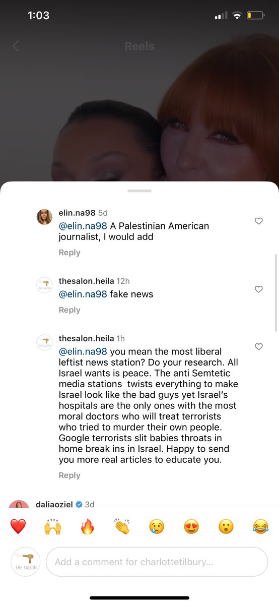 chloew830's tweet photo. @CTilburyMakeup deletes my comments on their Instagram defending #israel but leaves videos up wrongly portraying @IDF @FIDF #Antisemitism #BellaHadid #endjewishhatred https://t.co/g32M4jAChu