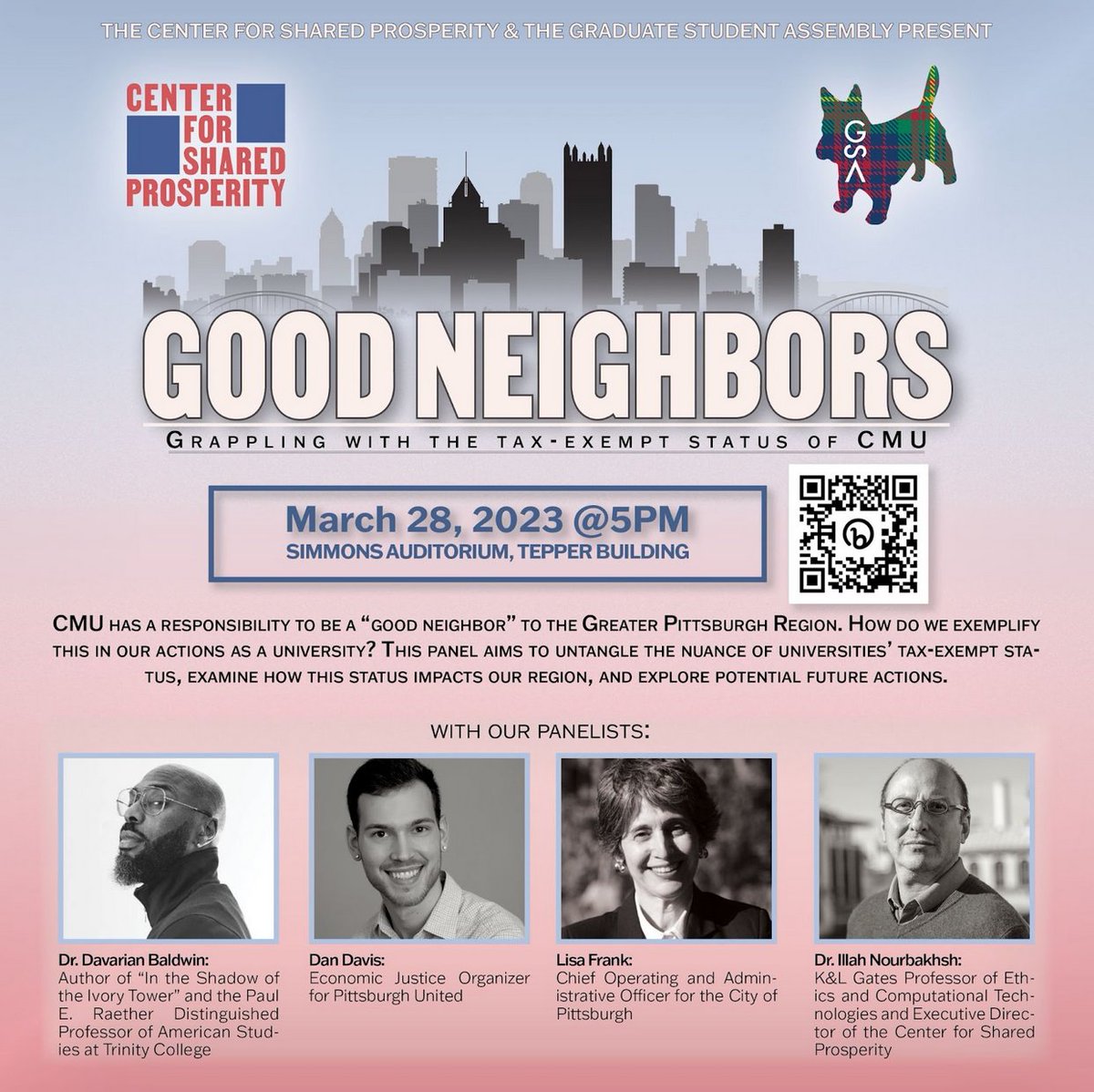 CSPPGH's tweet photo. This event will be an hour-long panel moderated by Emma Folts, a journalist for Public Source focused on higher education. The panel will be followed by a reception with the panelists and catered by a local vendor. The event is co-sponsored by the CSP and the GSA. https://t.co/Zg2vQNpHtZ