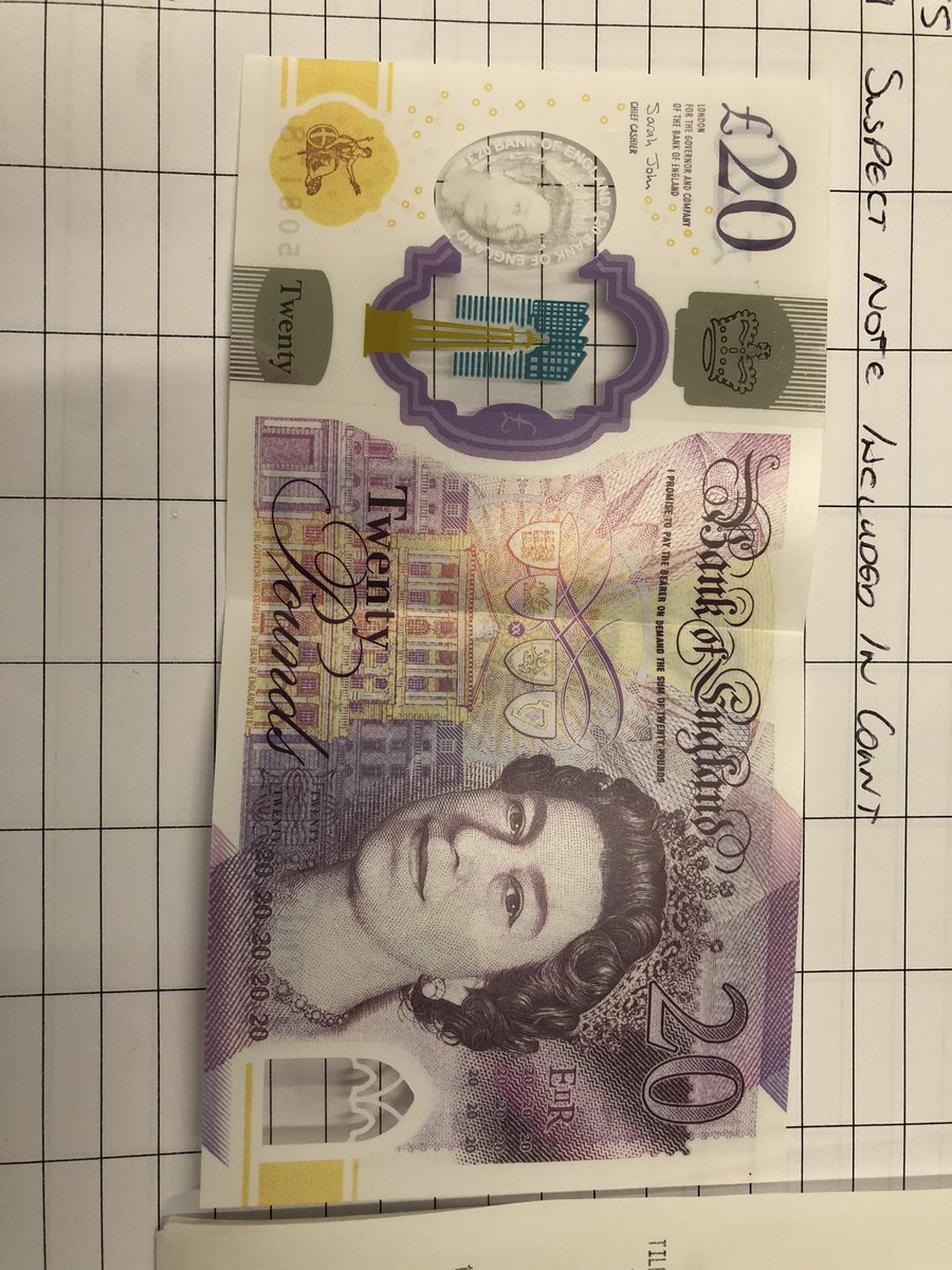 TransManKnits's tweet image. So much for the #polymernotes being harder to forge. Came across this belter at work tonight. The more I look at it the more I see wrong with it.