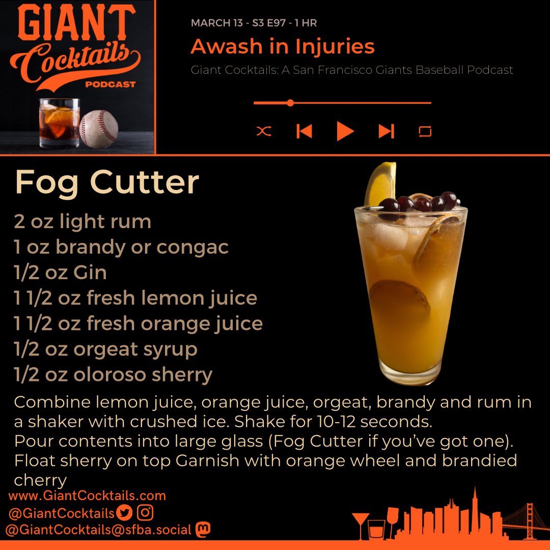 SonomaYguy's tweet photo. Oblique strain, tight hips, sore back, contusion; you name it, a Giant player's got it. How to treat the pain? Cocktails of course! On the baseball side of things the guys discuss the injury situation, starting pitching depth, and who's doing well on offense. Join us! #sfgiants https://t.co/Fvtvz7WPzL
