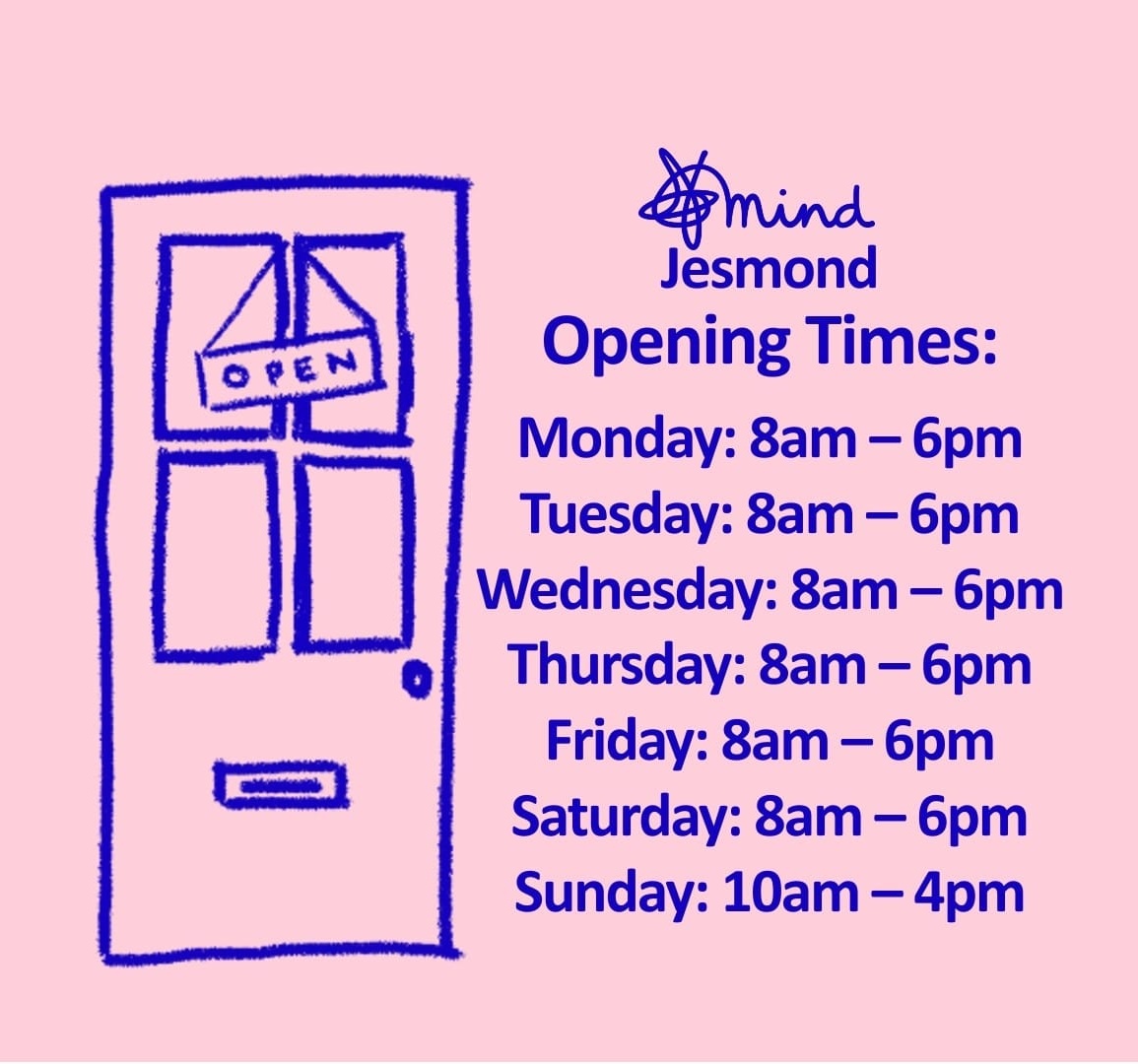 MindJesmond's tweet photo. Here are our opening times! 

Hope to see you soon 💙
Shop, Donate, Volunteer.

Every item sold helps to fight for mental health.
#mymindshop #mindcharity #mind #jesmondmind #jesmond #newcastleupontyne https://t.co/GV3bUQ0AaM