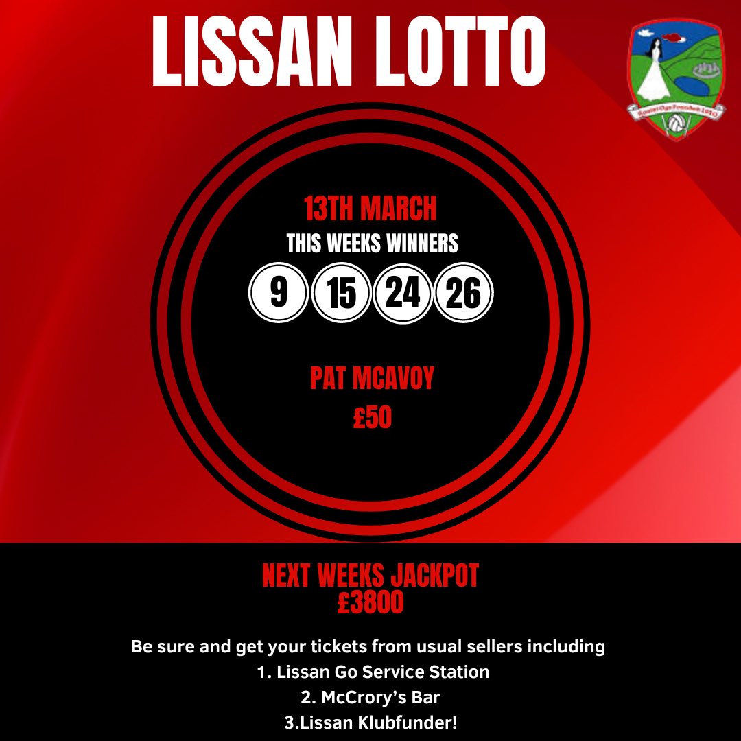 13/3 Lotto Results!

Congratulations to Pat this weeks winner of £50 👏

Get involved in next weeks draw for the chance to win £3800 by getting your tickets at local selling points or below from Klubfunder!

Goodluck!

klubfunder.com/Clubs/St%20Mic…