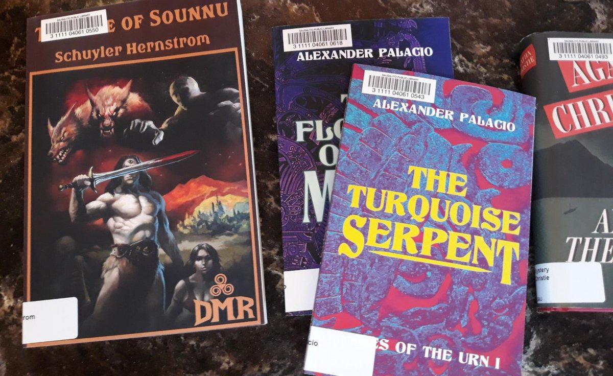 In the midst of processing these damn fine books. Our library's SFF collection is shaping up to be one of the best in the country. Of course we already have Thune's Vision by Hernstrom, which is checked out as usual. #schuylerhernstrom #alexanderpalacio #dmrbooks #pilumpress #sff