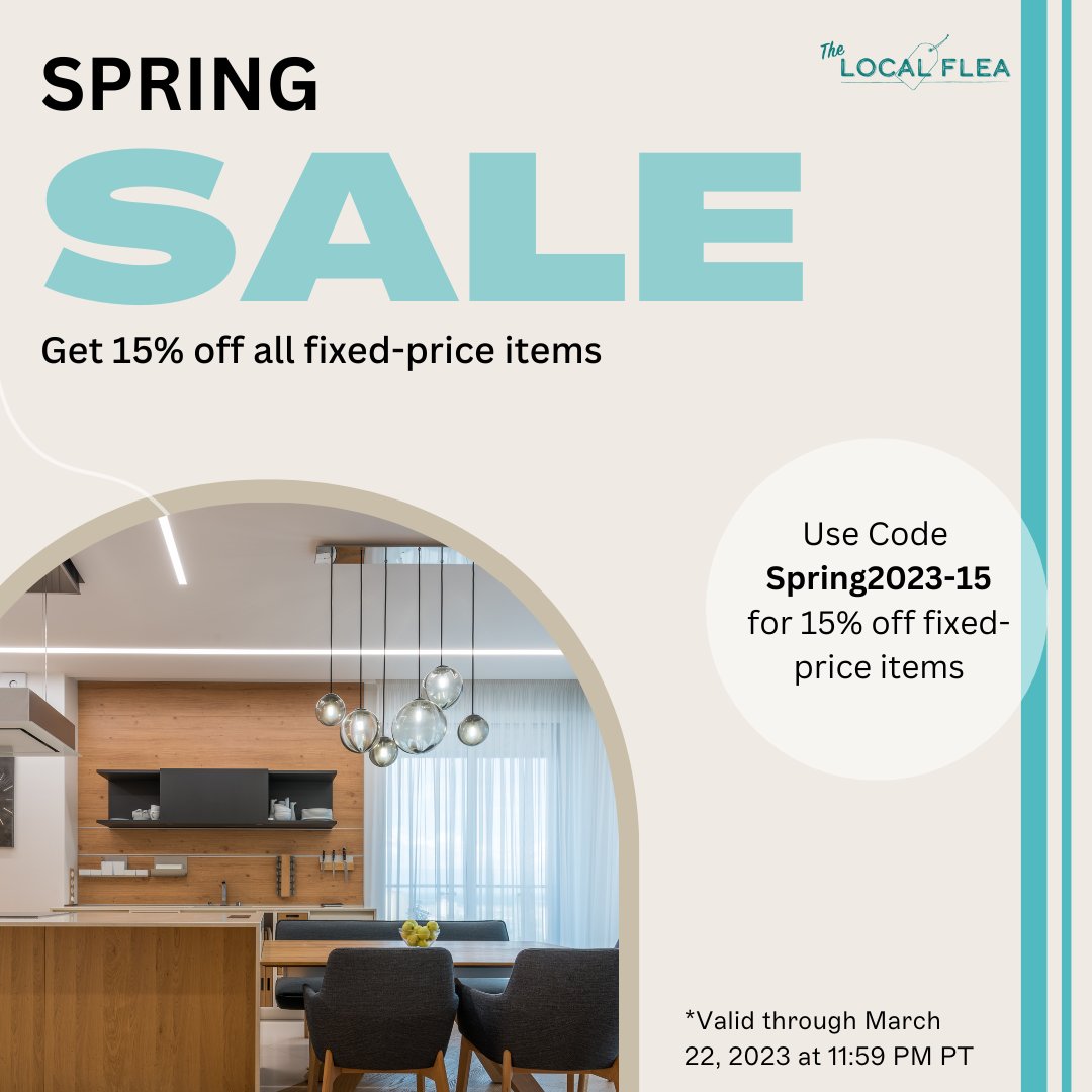 reperch_'s tweet photo. It's time for our Spring Sale! Get 15% off all fixed-price items from now until March 22nd. Don't miss out!

#TheLocalFleaBayArea #thelocalflea #homedecor #consignment #secondhand #thrift #preownedfurniture #shoptlfsf https://t.co/59YTaj9vHs
