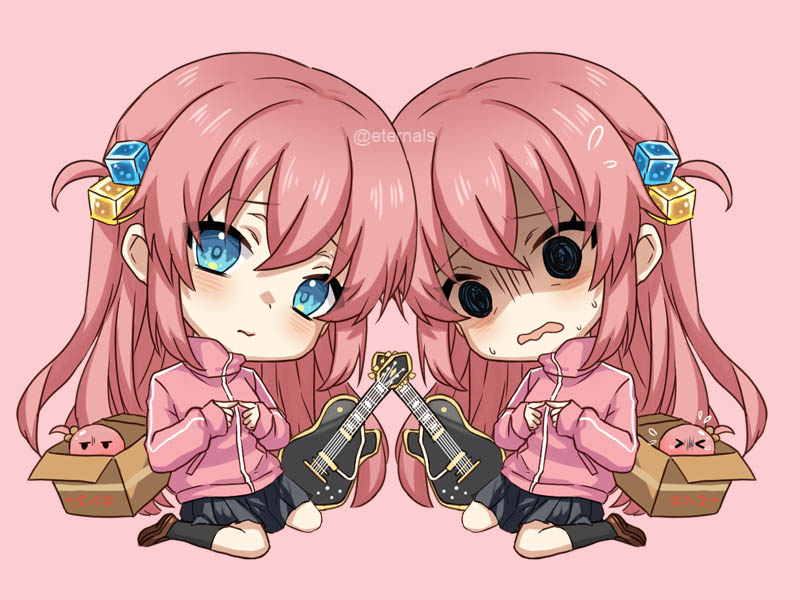 gotou hitori cube hair ornament hair ornament pink jacket track jacket long hair box pink hair  illustration images