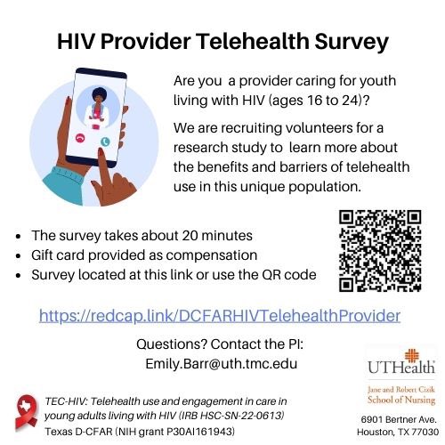 Hey RNs, NPs, PAs and physicians caring for young people with HIV - Would you consider completing this survey studying telehealth in youth with HIV ? And please share with your clinical colleagues. @TexasDCFAR @ANACnurses @CDC_HIV @HIVGov @TheBodyDotCom
