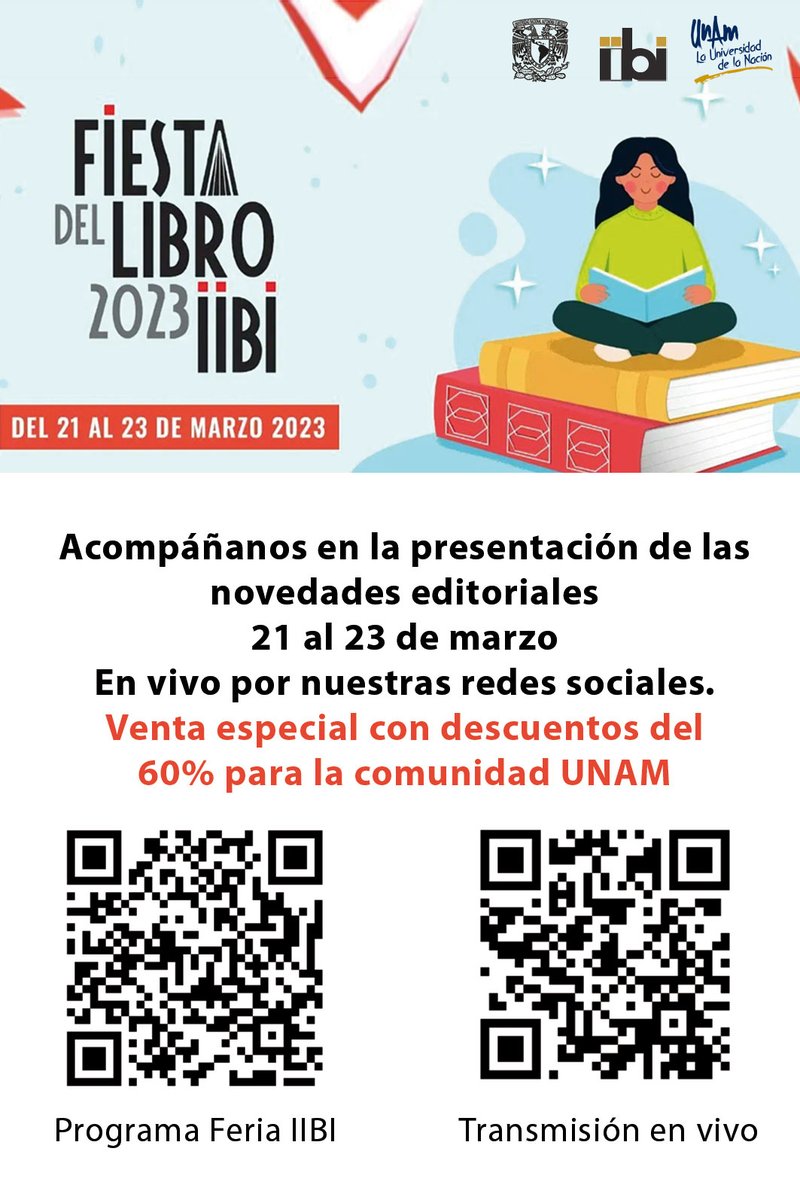 IIBI_UNAM_MX's tweet photo. Recuerda que hay hasta el 60% de dcto a comunidad UNAM y 20% al público en general. Del 21 al 24 de marzo, de 9 a 2:30 h
Piso 13 de la Torre 2 de Humanidades
Informes: libreria@iibi.unam.mx
#unam #iibi #fiestalibro #ventalibros #libros #libro #lectura #bibliotecologia #archivos https://t.co/Wk7qcxuwa6