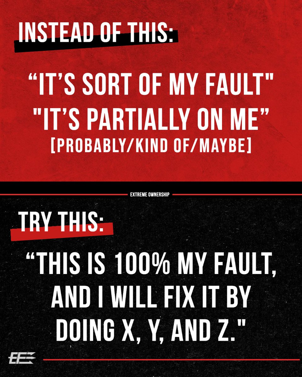 EchelonFront's tweet image. Your excuses and lack of responsibility won’t cut it when you are taking #ExtremeOwnership. Instead, reframe the situation and your role in it.