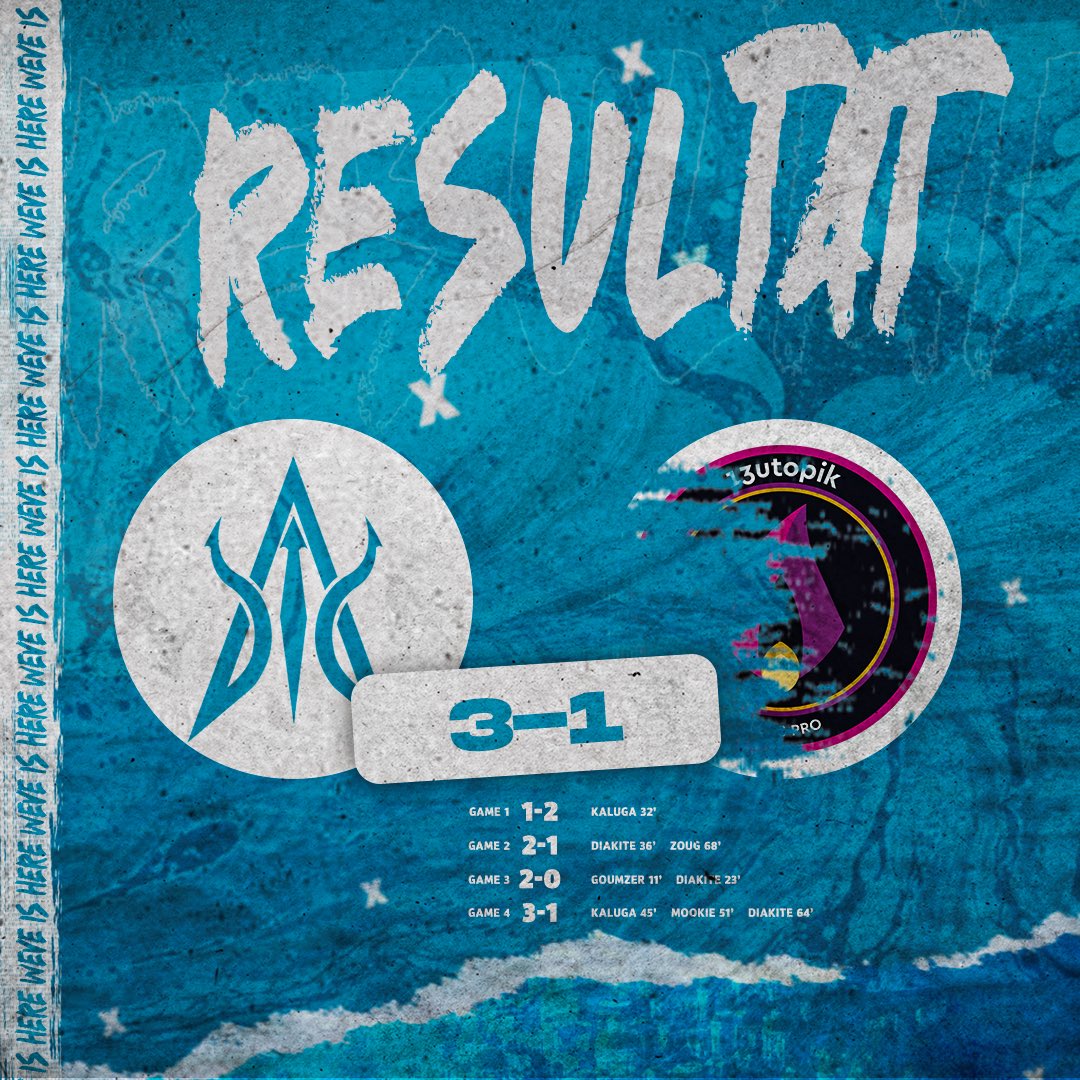 Atlantide Wave CP (@atlantidecp) on Twitter photo 📊 RÉSULTATS 📊
🏆| 𝐄𝐅𝐋 𝐇𝐈𝐕𝐄𝐑 ❄️
🟡| 1/4 𝗙𝗶𝗻𝗮𝗹𝗲
📅| BEST OF 5️⃣
✅| 3-1
🆚| <a href="/13Utopik_eFoot/">13UTOPIK EFOOT</a>
Nous accédons aux 1/2 Finales de la Gold Champions, félicitations à <a href="/13Utopik_eFoot/">13UTOPIK EFOOT</a> pour leur parcours👏🏻
NEXT STEP <a href="/USG_eSport/">US Granville eSport</a>💣
#TakeTheWave🌊 📊 RÉSULTATS 📊
🏆| 𝐄𝐅𝐋 𝐇𝐈𝐕𝐄𝐑 ❄️
🟡| 1/4 𝗙𝗶𝗻𝗮𝗹𝗲
📅| BEST OF 5️⃣
✅| 3-1
🆚| <a href="/13Utopik_eFoot/">13UTOPIK EFOOT</a>
Nous accédons aux 1/2 Finales de la Gold Champions, félicitations à <a href="/13Utopik_eFoot/">13UTOPIK EFOOT</a> pour leur parcours👏🏻
NEXT STEP <a href="/USG_eSport/">US Granville eSport</a>💣
#TakeTheWave🌊