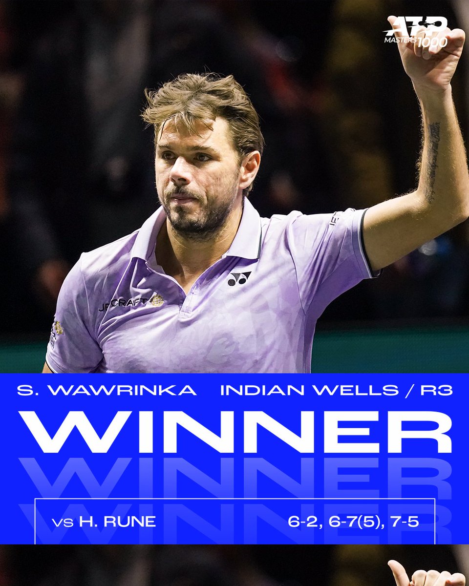 STAN THE 𝐌𝐀𝐆𝐍𝐈𝐅𝐈𝐂𝐄𝐍𝐓 MAN 💥

2017 runner-up <a href="/stanwawrinka/">Stanislas Wawrinka</a> rolls back the years, ousting No. 7 seed Rune in the third round! 

<a href="/BNPPARIBASOPEN/">BNP Paribas Open</a> | #TennisParadise