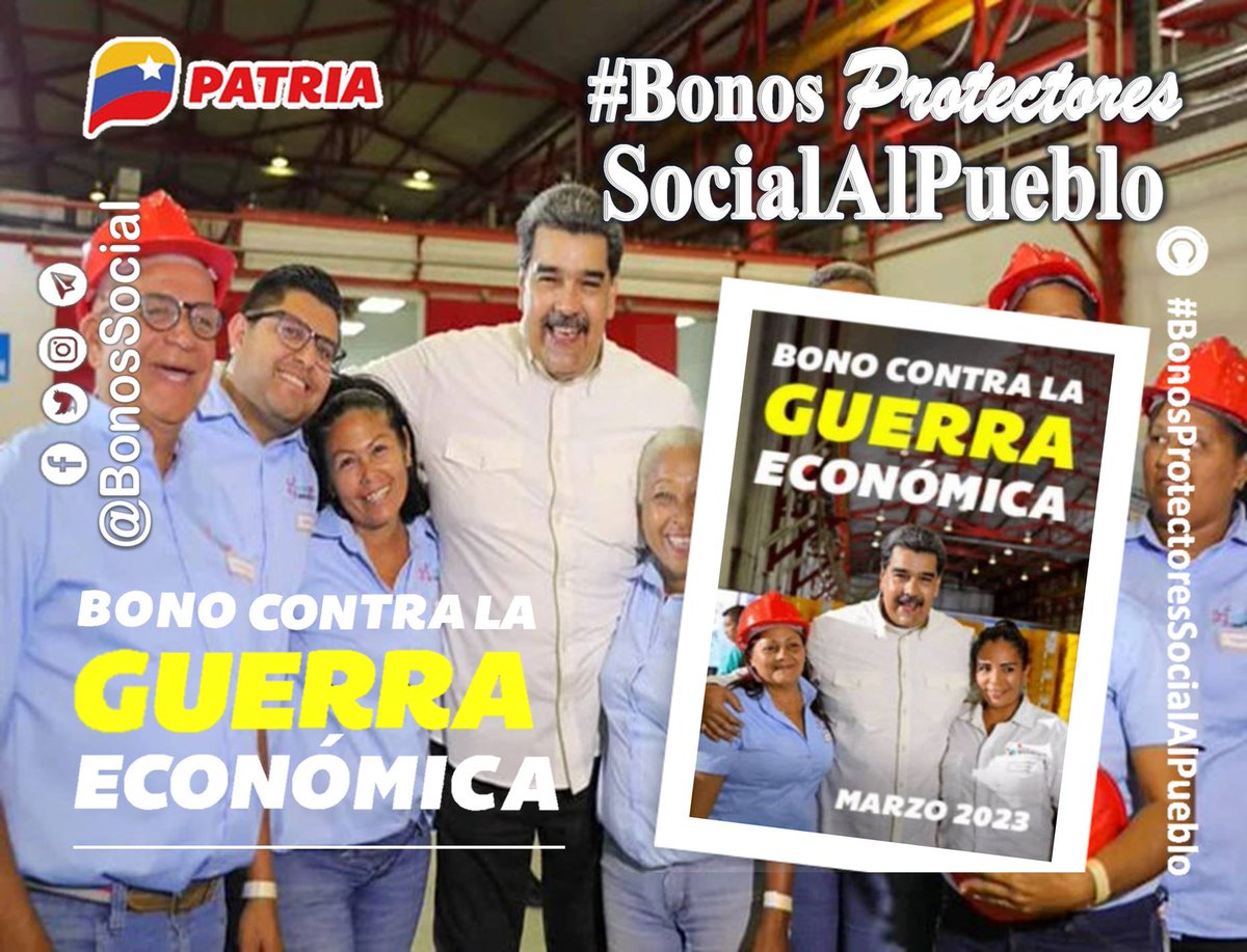 🚨 #ATENCIÓN: Inicia la entrega del #BonoContraLaGuerraEconómica (marzo 2023) para los trabajadores y jubilados de la administración pública a través del Sistema <a href="/CarnetDLaPatria/">Carnet de la patria</a> enviado por nuestro Pdte. <a href="/NicolasMaduro/">Nicolás Maduro</a>.

<a href="/BonosSocial/">Bonos Protectores Social Al Pueblo</a> 
 #ChávezDelMundo