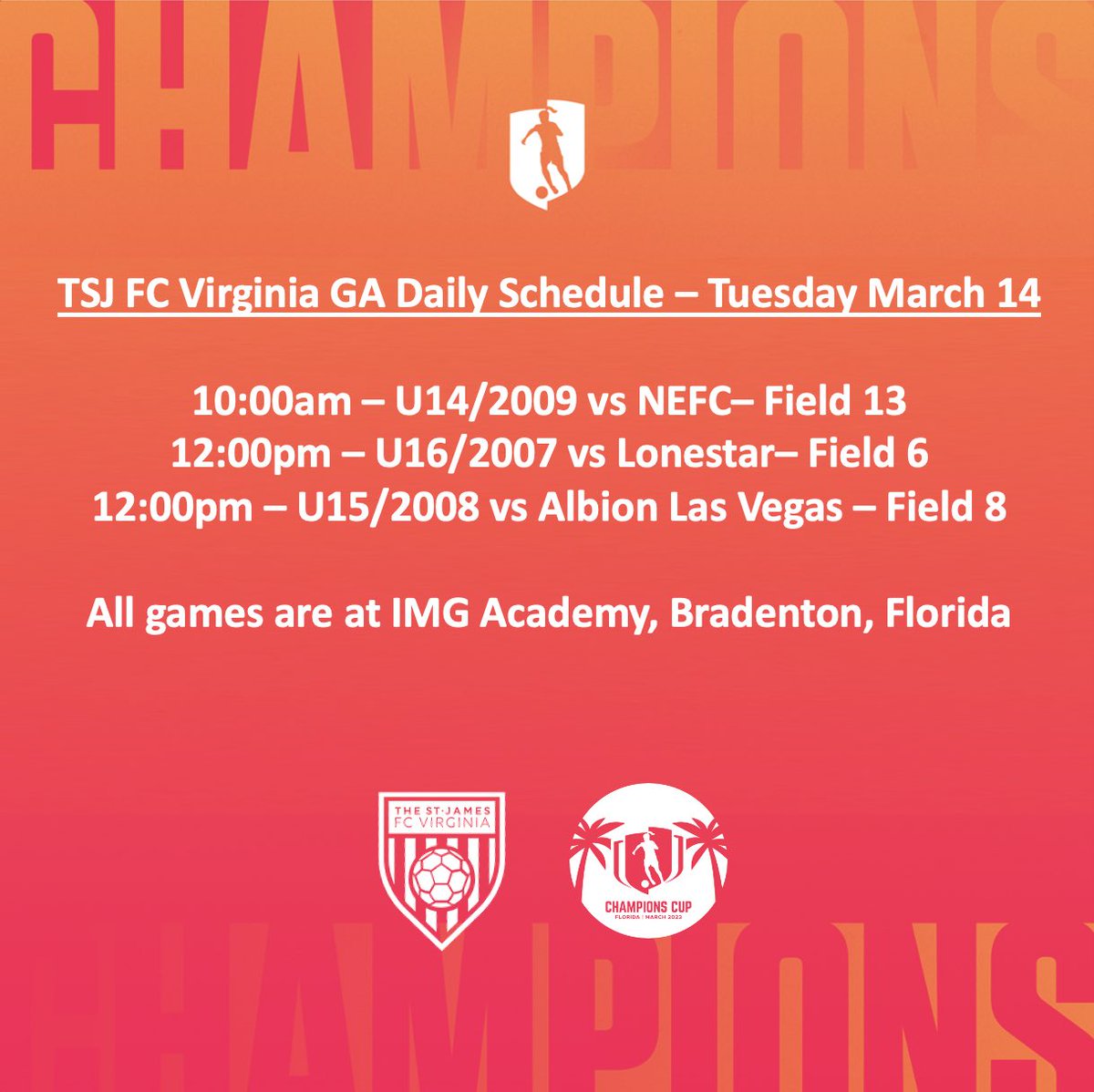 The St James Football Club (@thestjamesfc) on Twitter photo ๐ in for the final day of #GAChampionsCup for our <a href="/GAcademyLeague/">Girls Academy</a> teams. Good luck! ๐ ๐ in for the final day of #GAChampionsCup for our <a href="/GAcademyLeague/">Girls Academy</a> teams. Good luck! ๐