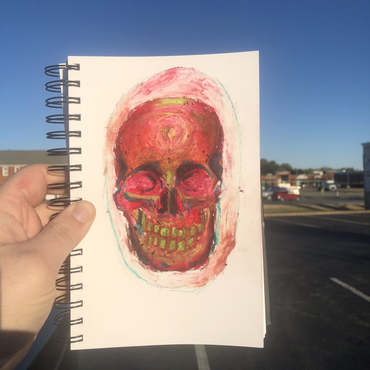 Turtle_Approved's tweet photo. Part one of me Uploading some of the recent artwork I did last month. Been messing with oil pastels and it’s been fun. #art #illustraion #oilpastels #crayons #dogs #skull #wife #drawing https://t.co/qrWAHIPtf7